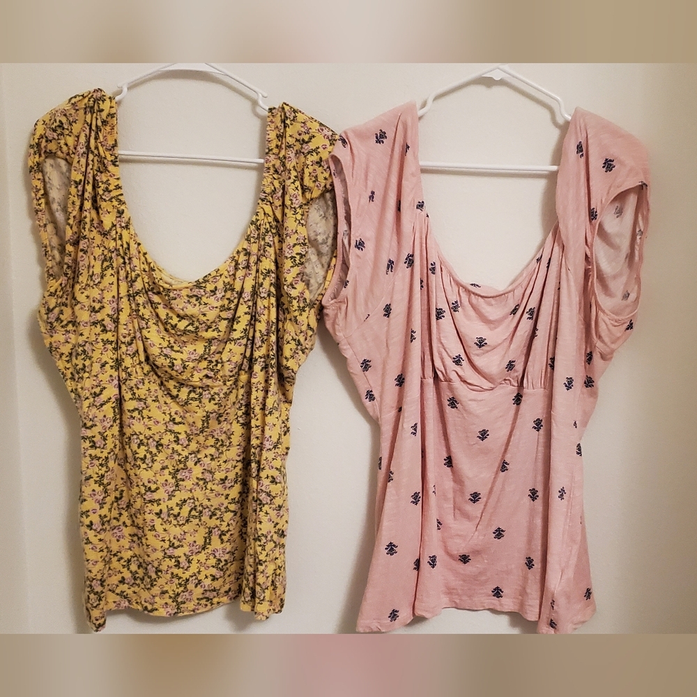 Torrid Size 4 Yellow Floral and Pink Patterned Blouse Bundle Of 2